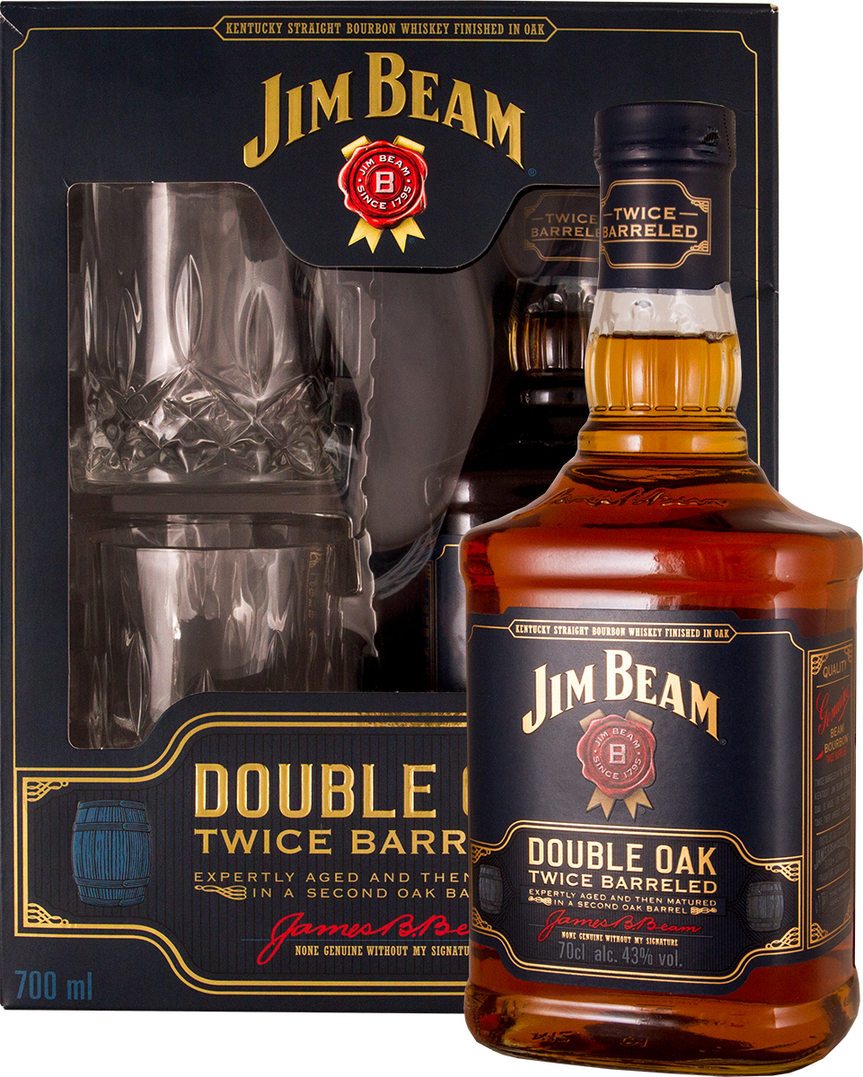 Виски (бурбон) Джим Бим Дабл Оак +2 стакана п/к