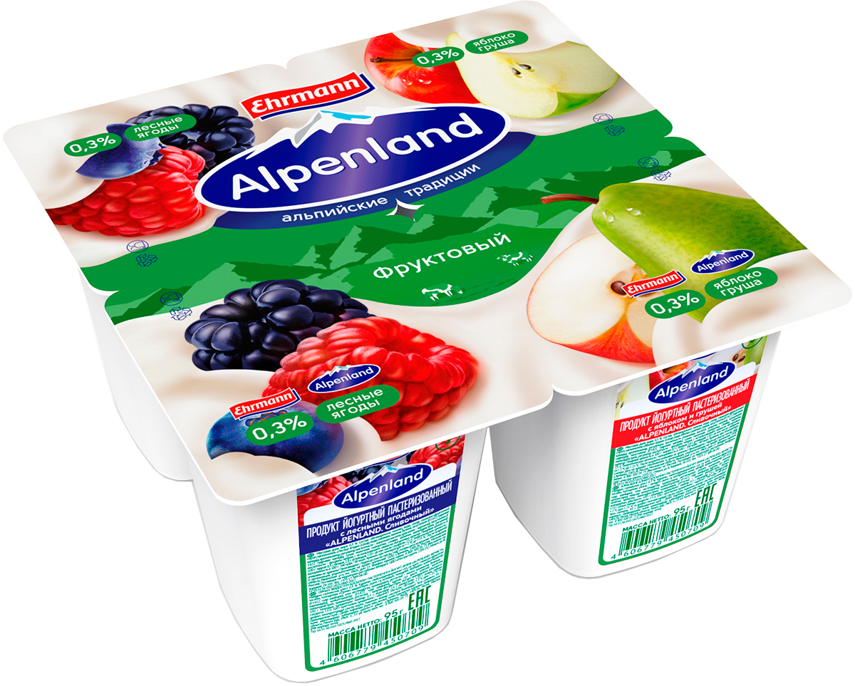Йогурт. продукт Альпенлэнд Лесная ягода/Яблоко-Груша 0,3% 
